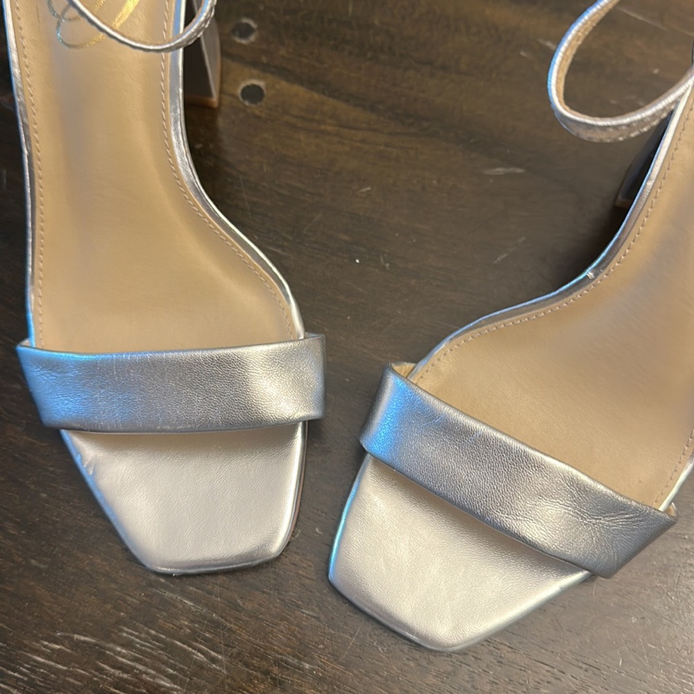 Sam Edelman Danielle Silver Metallic Leather Strappy Block heel sandals women 6w - Picture 7 of 10